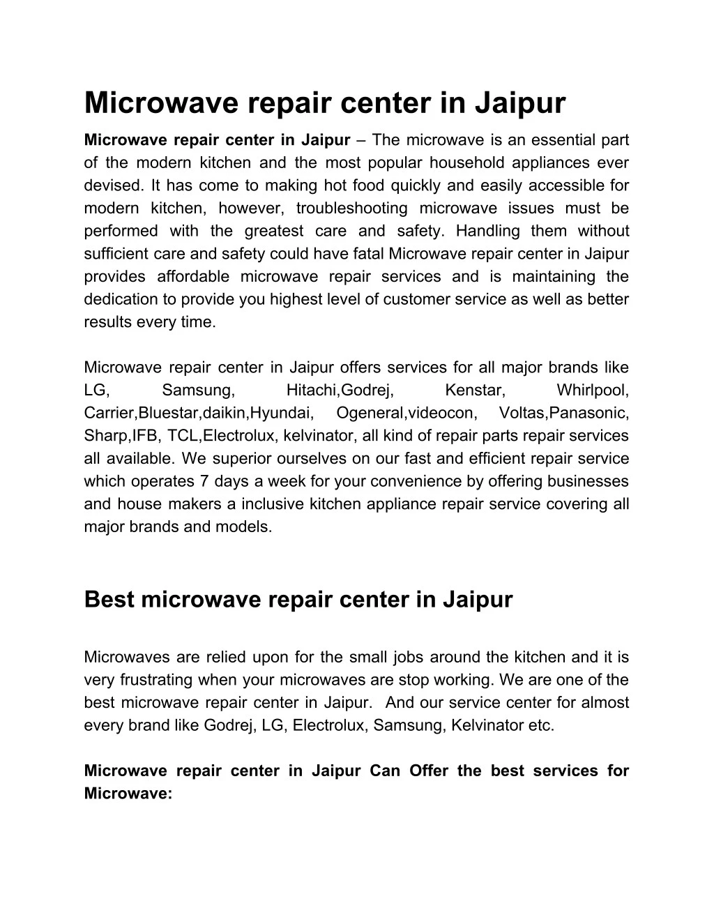 microwave repair center in jaipur