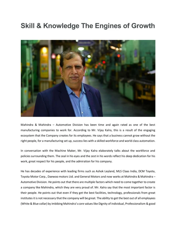 Skill & Knowledge The Engines of Growth