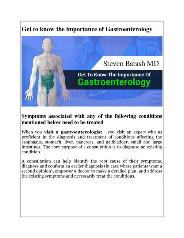 Get to know the importance of Gastroenterology