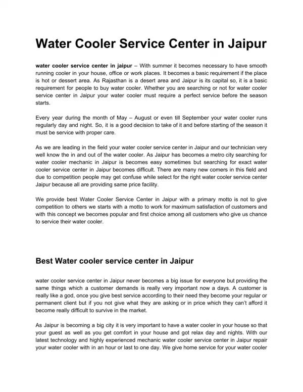 water cooler service center in jaipur
