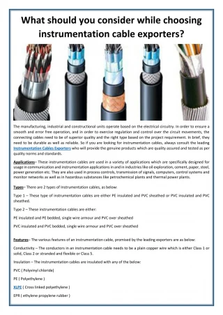 Things to consider while choosing instrumentation cable exporters - slide 1
