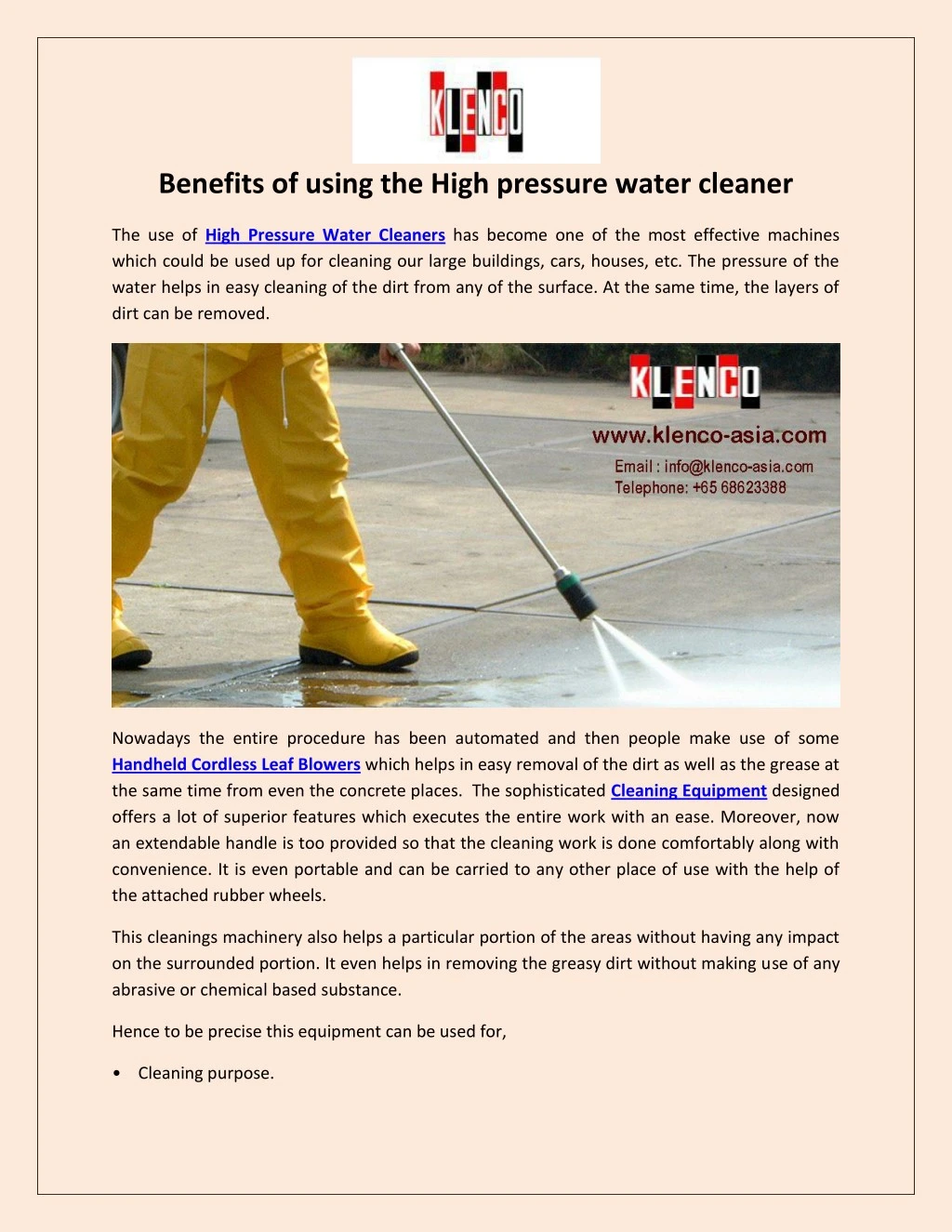 benefits of using the high pressure water cleaner