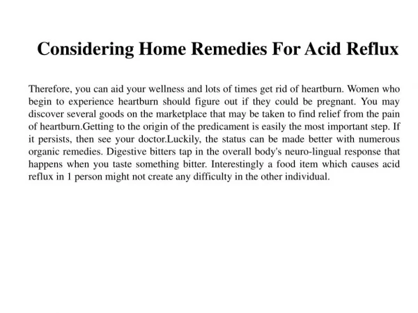 Considering Home Remedies For Acid Reflux