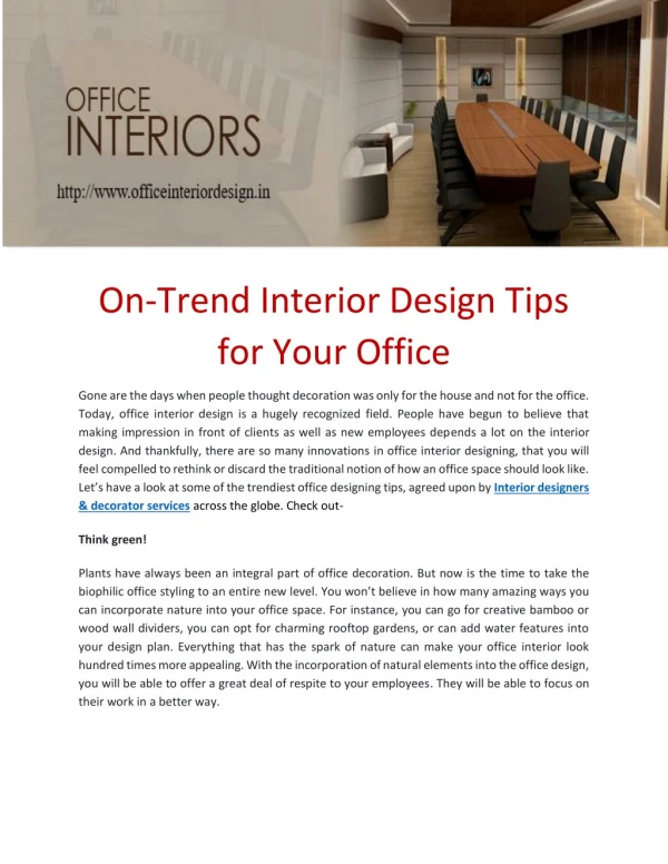 On-Trend Interior Design Tips for Your Office