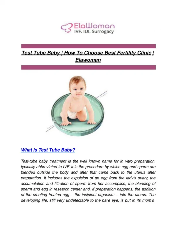 Test Tube Baby | How To Choose Best Fertility Clinic | Elawoman