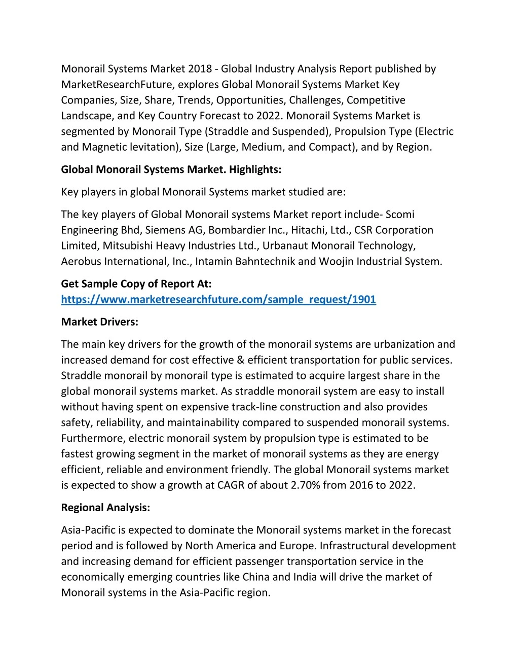 monorail systems market 2018 global industry