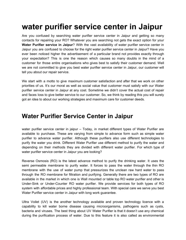 water purifier service center in jaipur