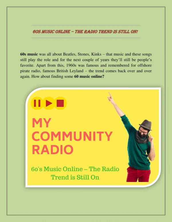 60s Music Online â€“ The Radio Trend is Still On