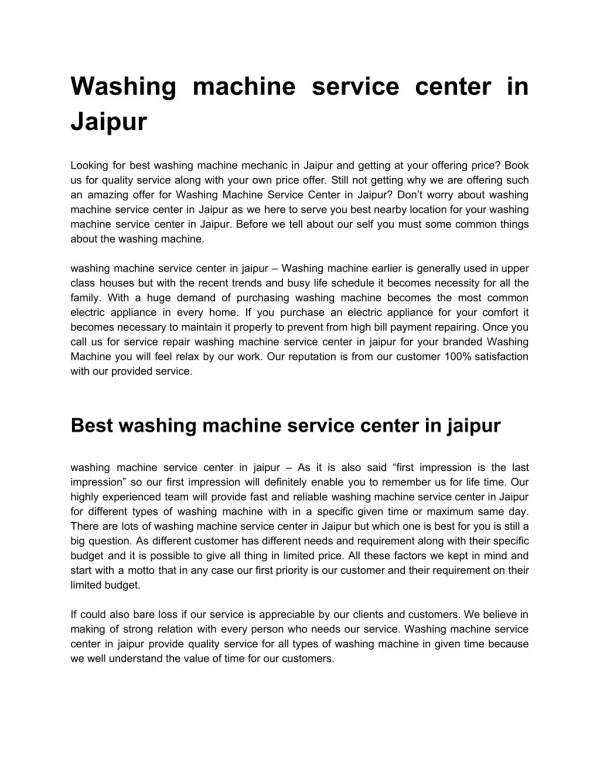 washing machine service center in jaipur