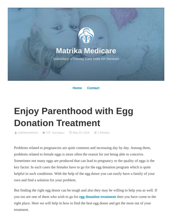 Enjoy Parenthood with Egg Donation Treatment
