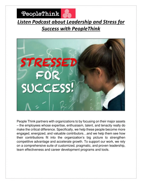 Listen Podcast about Leadership and Stress for Success with People Think