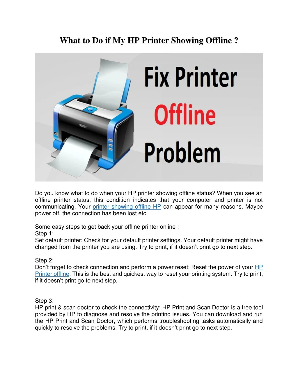 what to do if my hp printer showing offline