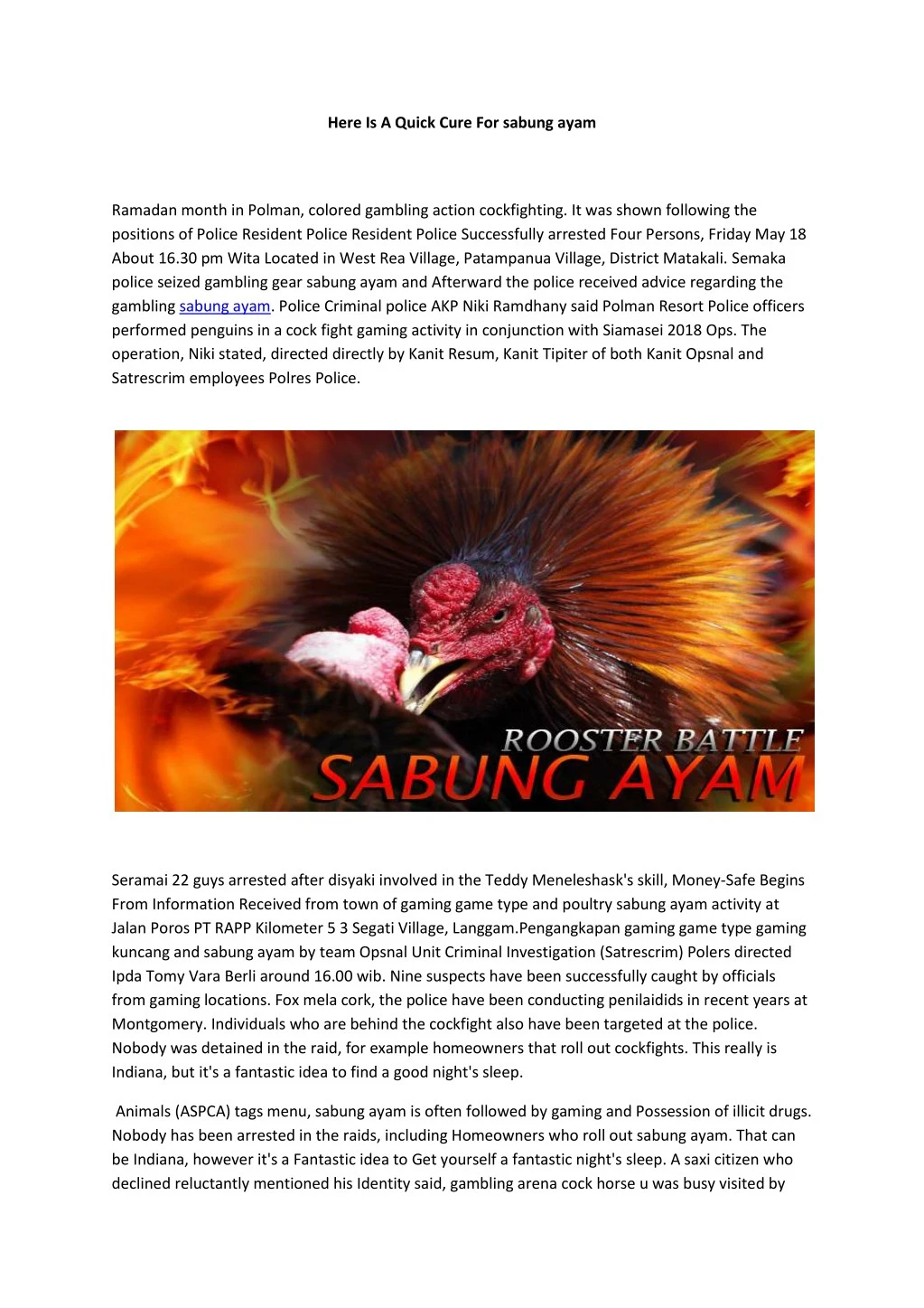 here is a quick cure for sabung ayam