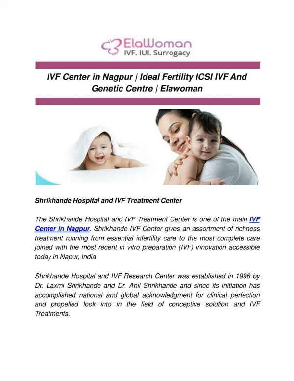 IVF Center in Nagpur | Ideal Fertility ICSI IVF And Genetic Centre | Elawoman