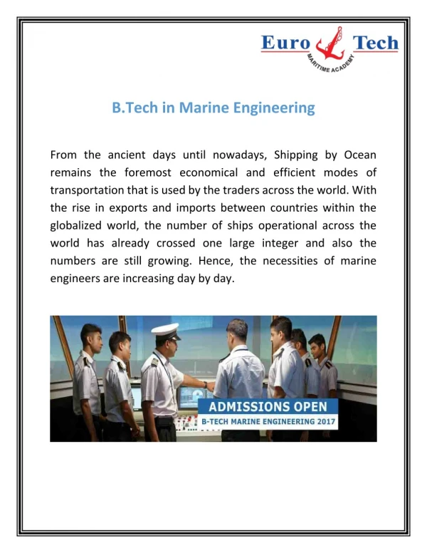 B.Tech in Marine Engineering