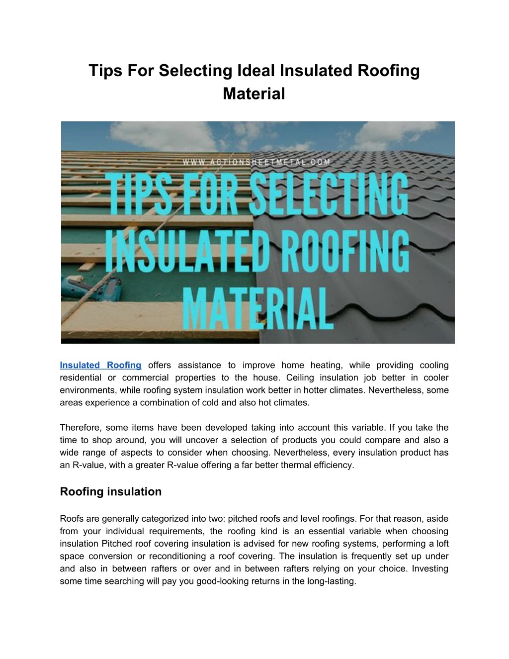 tips for selecting ideal insulated roofing