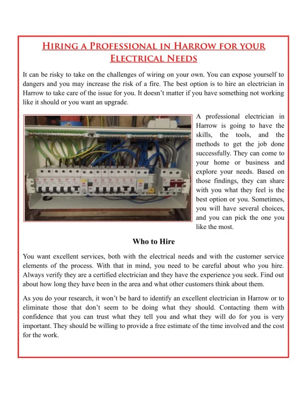 Hiring a Professional in Harrow for your Electrical Needs