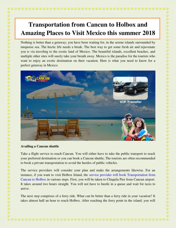 Transportation from Cancun to Holbox and Amazing Places to Visit Mexico this summer 2018