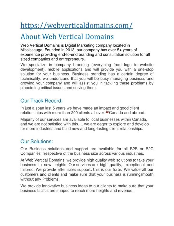 Web Vertical Domain