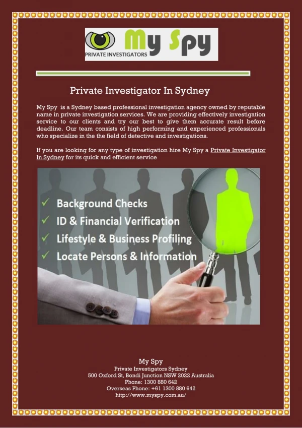 Private Investigator In Sydney
