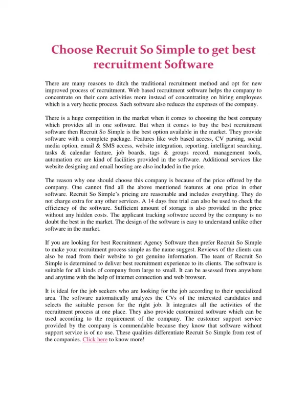 Choose Recruit So Simple to get best recruitment Software