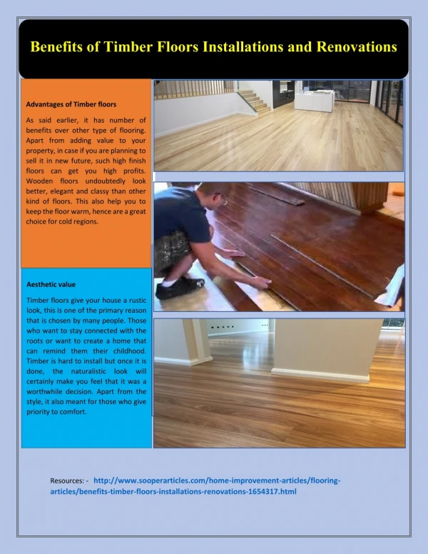 Benefits of Timber Floors Installations and Renovations