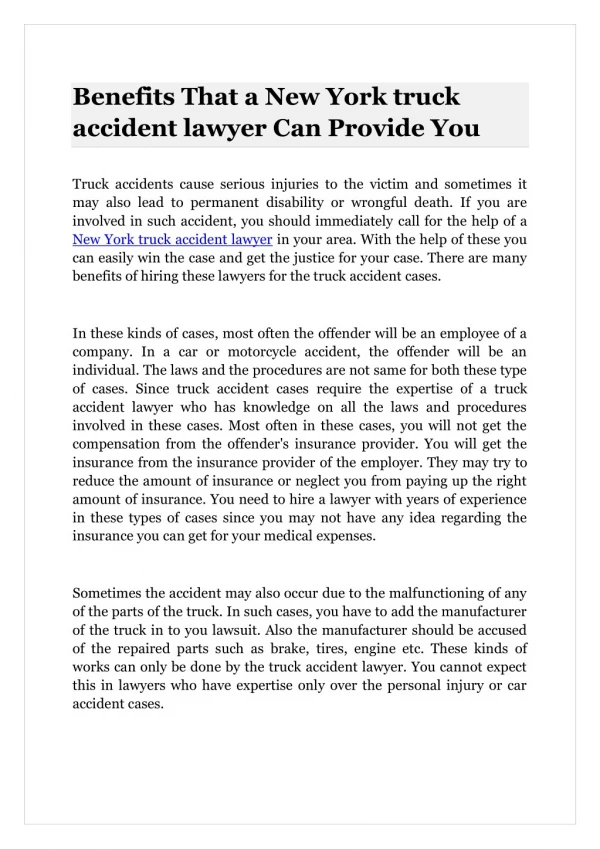 Benefits That a New York truck accident lawyer Can Provide You