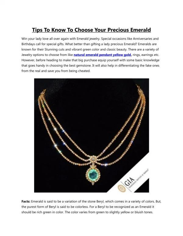 Tips To Know To Choose Your Precious Emerald