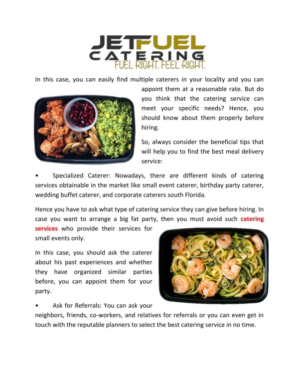 Classic Meal plan south florida - www.jetfuelcatering