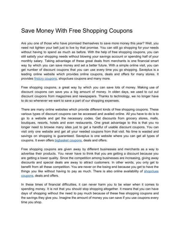 Save Money With Free Shopping Coupons