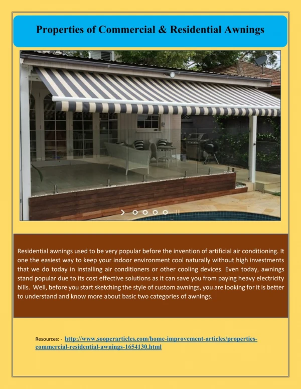 Properties of Commercial & Residential Awnings