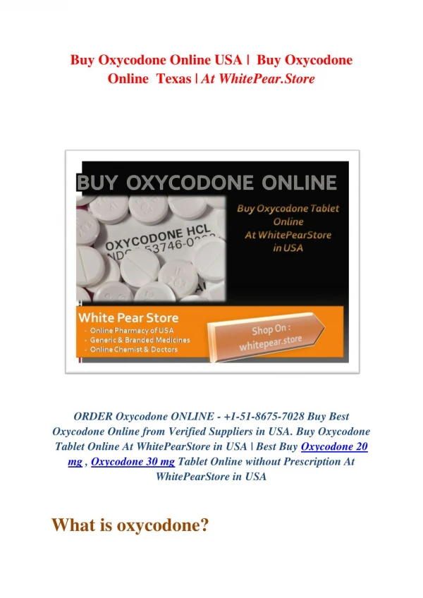 Buy Oxycodone Online USA | Buy Oxycodone Online Texas | At WhitePear.Store