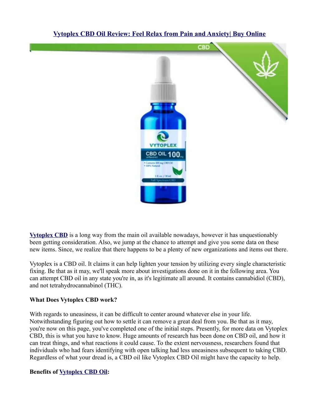 vytoplex cbd oil review feel relax from pain