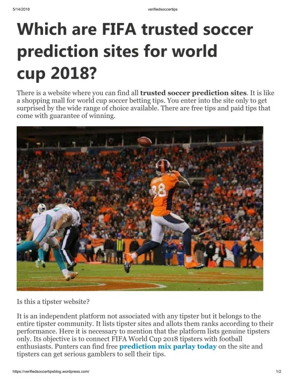 Which are FIFA trusted soccer prediction sites for world cup 2018