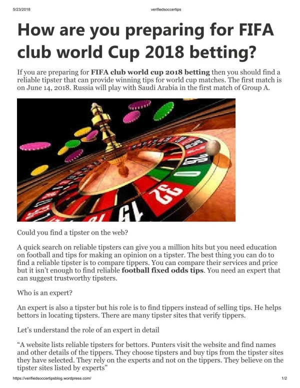 How are you preparing for FIFA club world Cup 2018 betting?