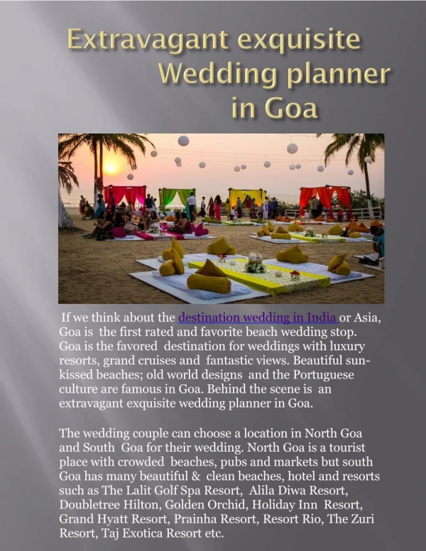 Extravagant exquisite wedding planner in Goa