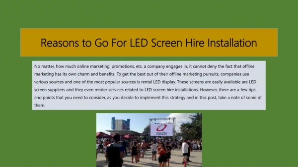 Reasons to Go For LED Screen Hire Installation
