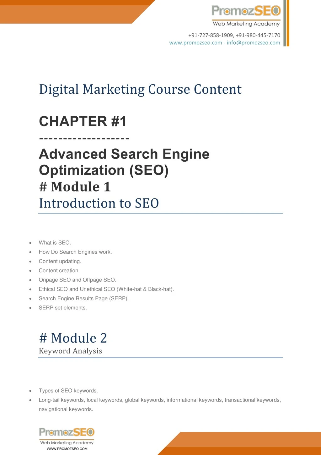 digital marketing course content chapter