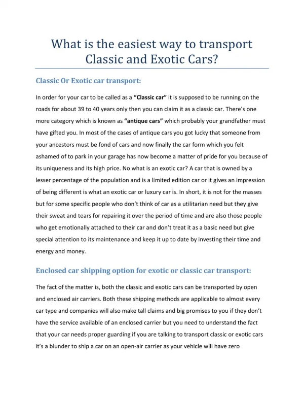 What is the easiest way to transport classic exotic cars