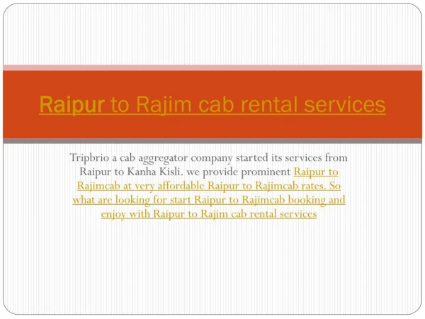 Raipur to rajim cab rental services