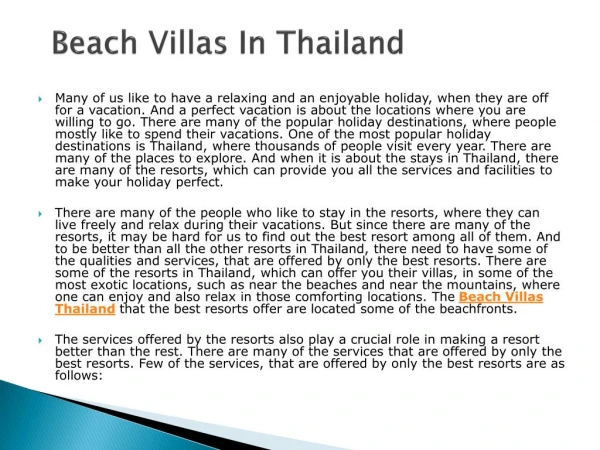 Beach Villas In Thailand