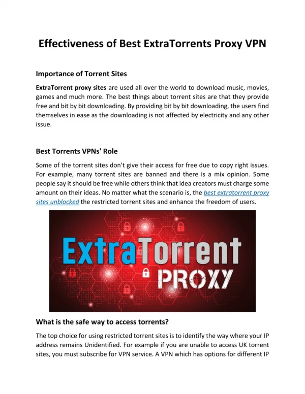 Effectiveness of Best ExtraTorrents Proxy VPN