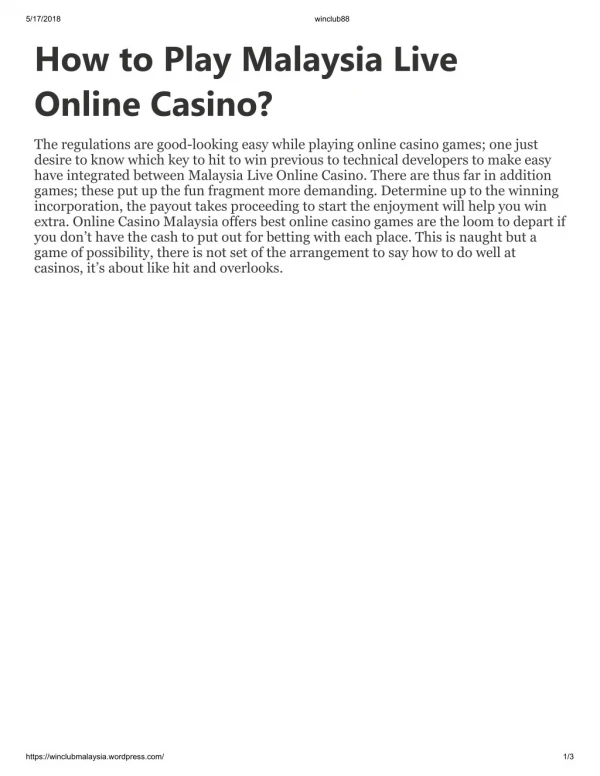How to play malaysia live online casino?