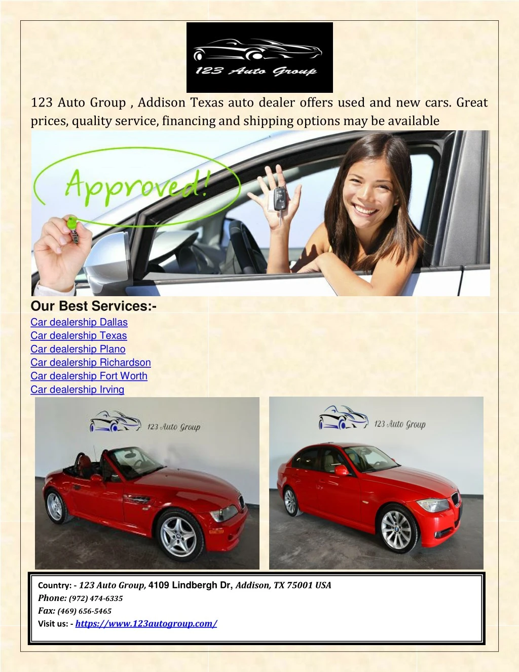 123 auto group addison texas auto dealer offers