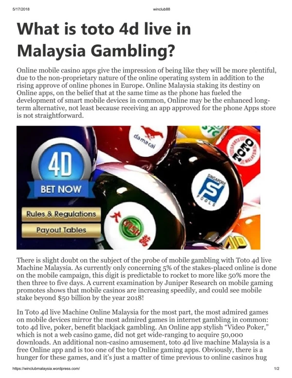 What is toto 4d live in Malaysia Gambling?