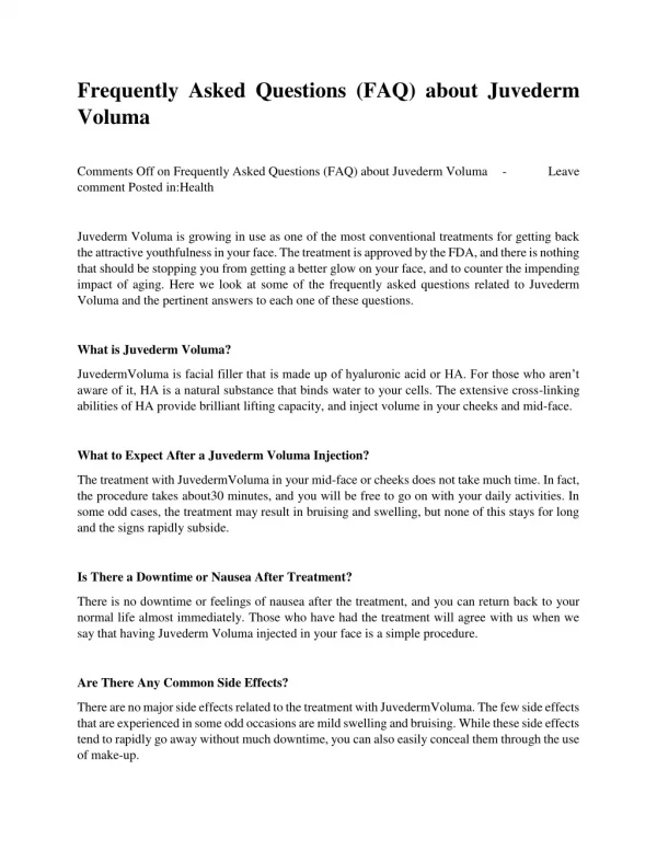 Frequently Asked Questions (FAQ) about Juvederm Voluma