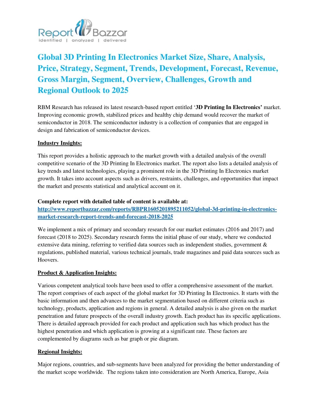 global 3d printing in electronics market size