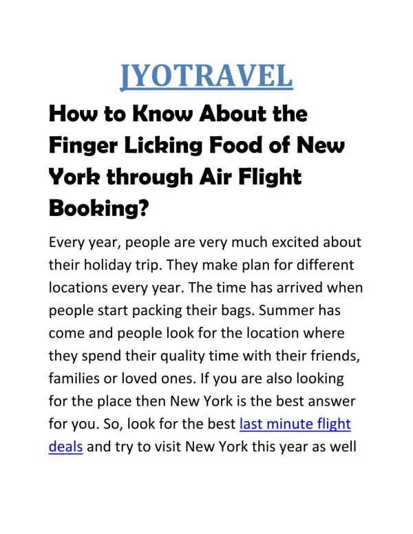 How to Know About the Finger Licking Food of New York through Air Flight Booking?