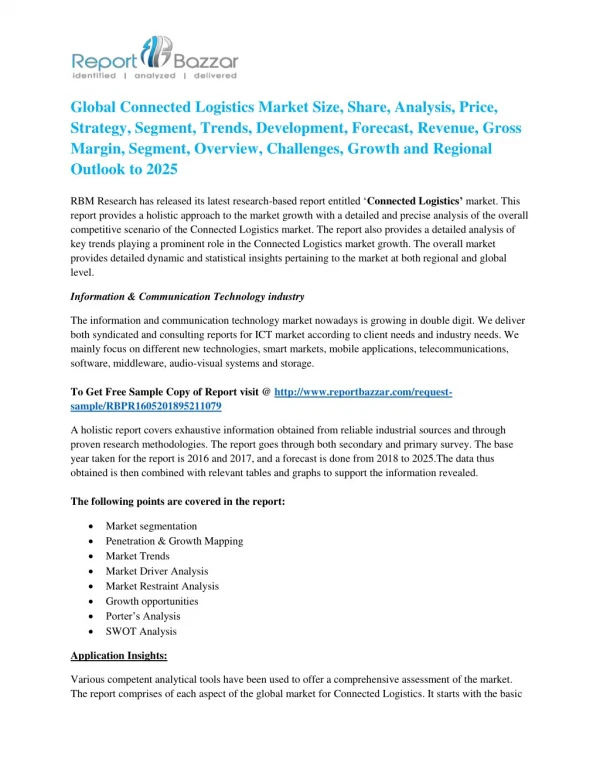 Connected Logistics Market 2018 – Industry Analysis, Size, Share, Strategies and Forecast to 2025