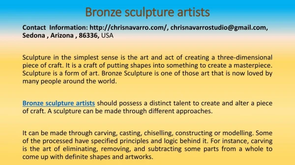 The Basics of Sculpture and the Art by the Artist
